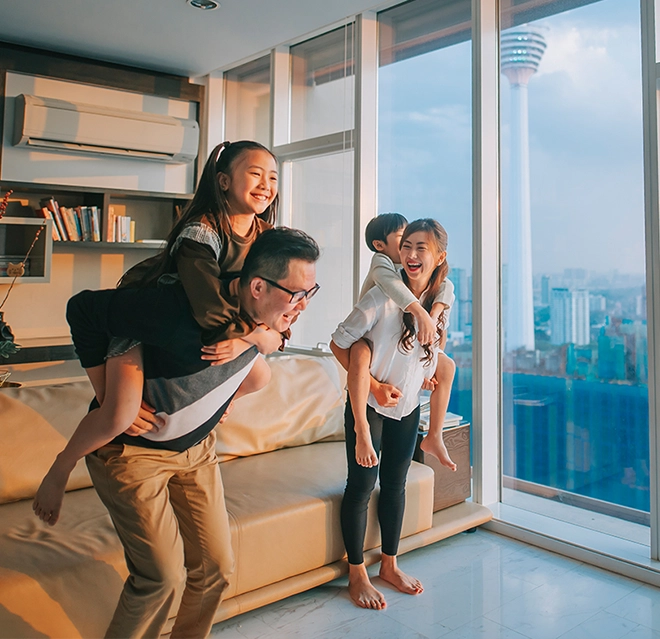 A family playing near window.