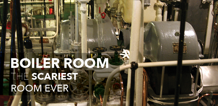 Boiler room with text: 